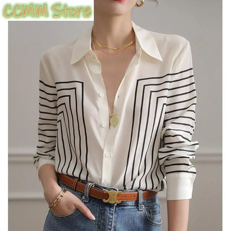 Fashion Printed Lapel Button Loose Striped Shirt Women's Clothing Autumn New Casual Tops All-match Office Lady Blouse
Fashion Printed Lapel Button Loose Striped Shirt Women's Clothing Autumn New Casual Tops All-match Office Lady Blouse