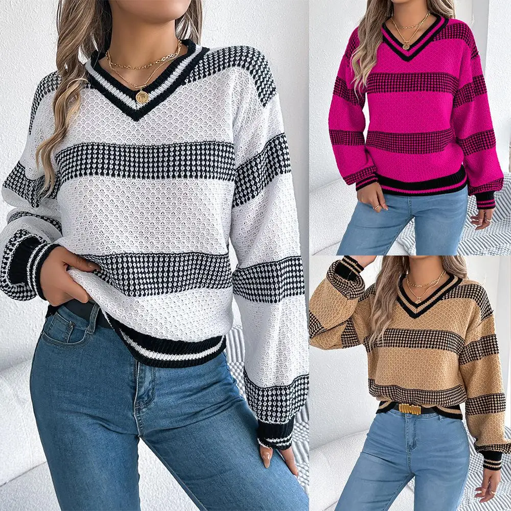 V-Ne Color Blo Striped Lantern Sve Pullover Sweater Long Sve Autumn Winter Women's Faion Cross-Border Knitwear
V-Ne Color Blo Striped Lantern Sve Pullover Sweater Long Sve Autumn Winter Women's Faion Cross-Border Knitwear