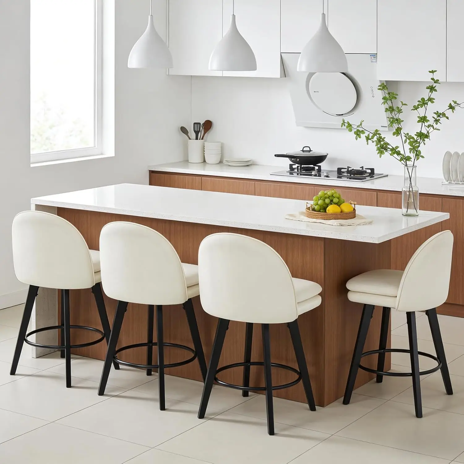 26" Velvet Counter Stools Set of 4 Swivel Back Armless Wood Legs Kitchen Island Beige Customized
26" Velvet Counter Stools Set of 4 Swivel Back Armless Wood Legs Kitchen Island Beige Customized