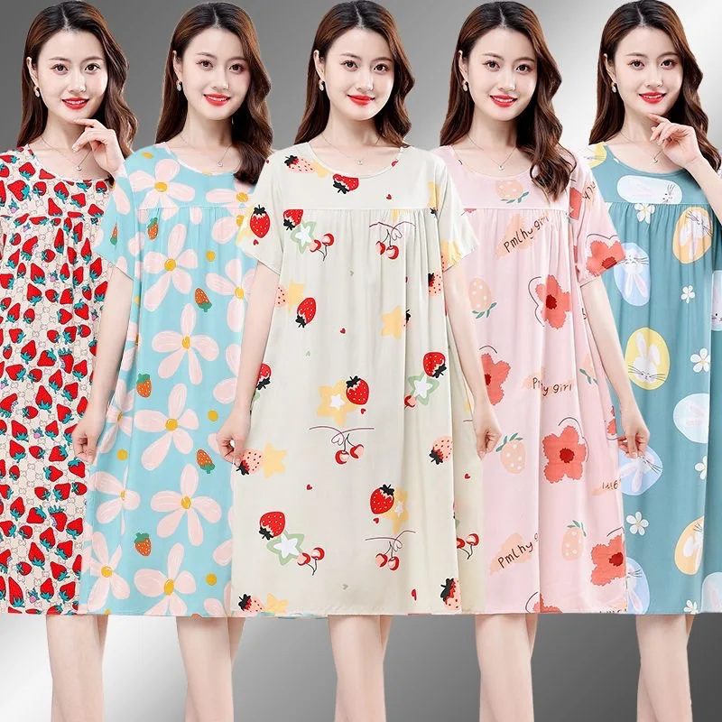 Lightweight Cotton Silk Sleep Dress Women's Short Sleeve Home Skirt plus Size round Neck mid Length Summer Seasonal Pajama
Lightweight Cotton Silk Sleep Dress Women's Short Sleeve Home Skirt plus Size round Neck mid Length Summer Seasonal Pajama