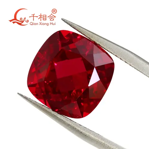 Lab Created Pigeon Blood Red Ruby Cushion Shape Natural Cut Loose Gem Stone with Minor Cracks Inclusions - Jewelry Grade