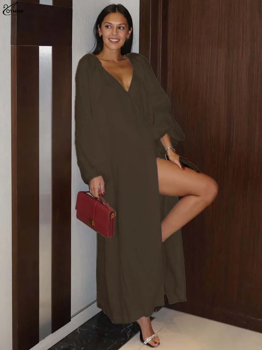 Oymimi Casual Brown V-Neck Women's Dress Elegant Long Sleeve Lace-Up Loose Dresses Fashion Straight Ankle-Length Dresses Female
Oymimi Casual Brown V-Neck Women's Dress Elegant Long Sleeve Lace-Up Loose Dresses Fashion Straight Ankle-Length Dresses Female