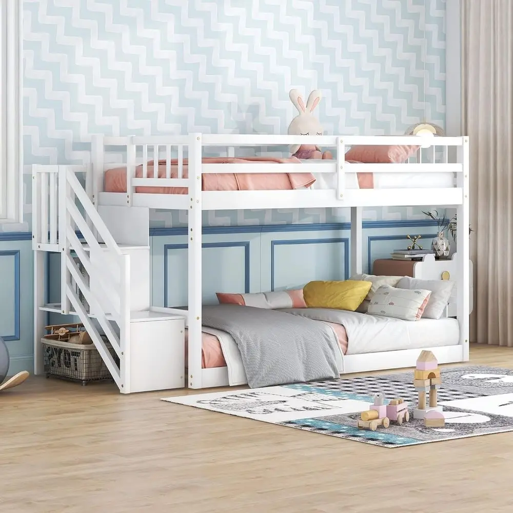Twin Over Twin Staircase Bunk Bed in Solid Wood for Kids, Teens, White
Twin Over Twin Staircase Bunk Bed in Solid Wood for Kids, Teens, White