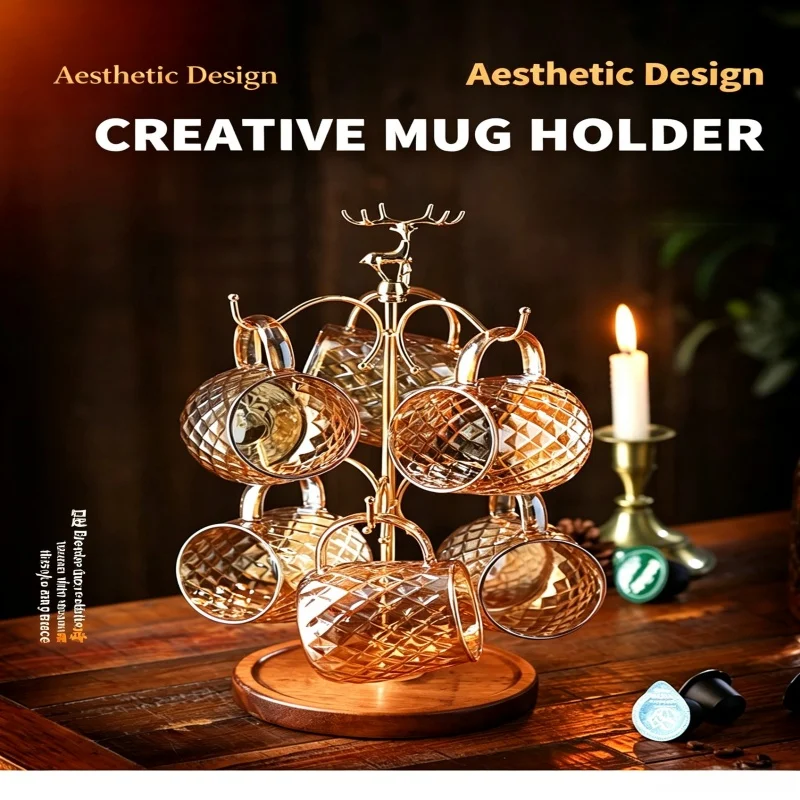 Nordic Deer Head Mug Holder Stand Gold Metal 6 Cup Organizer Rack with Solid Wood Base Kitchen Counter Storage Display
Nordic Deer Head Mug Holder Stand Gold Metal 6 Cup Organizer Rack with Solid Wood Base Kitchen Counter Storage Display