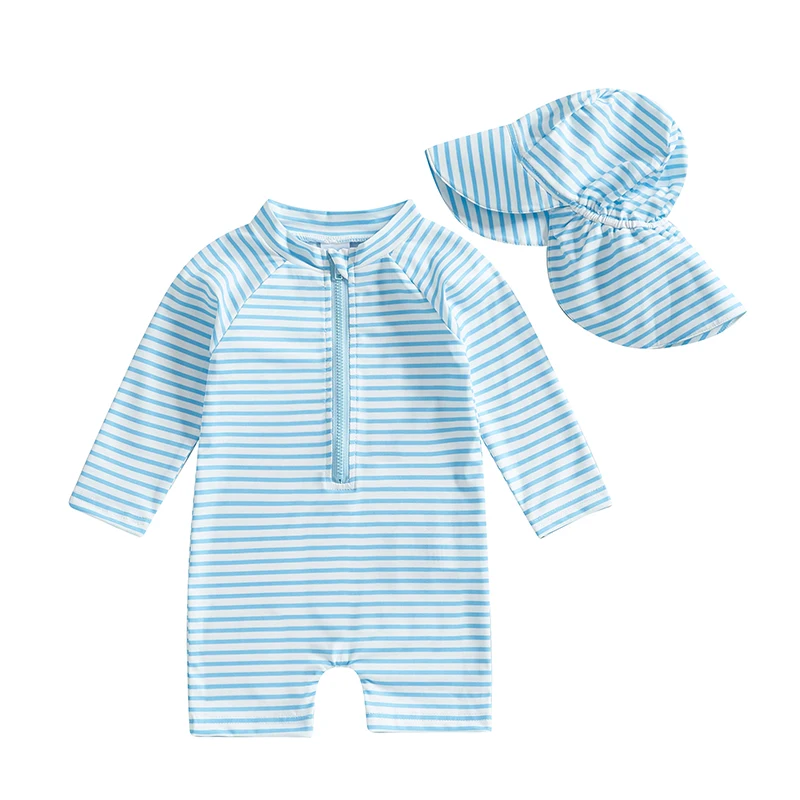 Toddler Boys Girls Rash Guard Swimsuit with Hat 2 Pcs Set Striped Pattern Zip Up Long Sleeve Crew Neck Baby Swimwears
Toddler Boys Girls Rash Guard Swimsuit with Hat 2 Pcs Set Striped Pattern Zip Up Long Sleeve Crew Neck Baby Swimwears