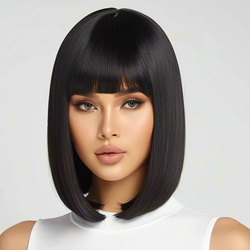 12 inches black ladies wig, high temperature silk synthetic, fashionable and versatile, modification of face shape, suitable for
12 inches black ladies wig, high temperature silk synthetic, fashionable and versatile, modification of face shape, suitable for