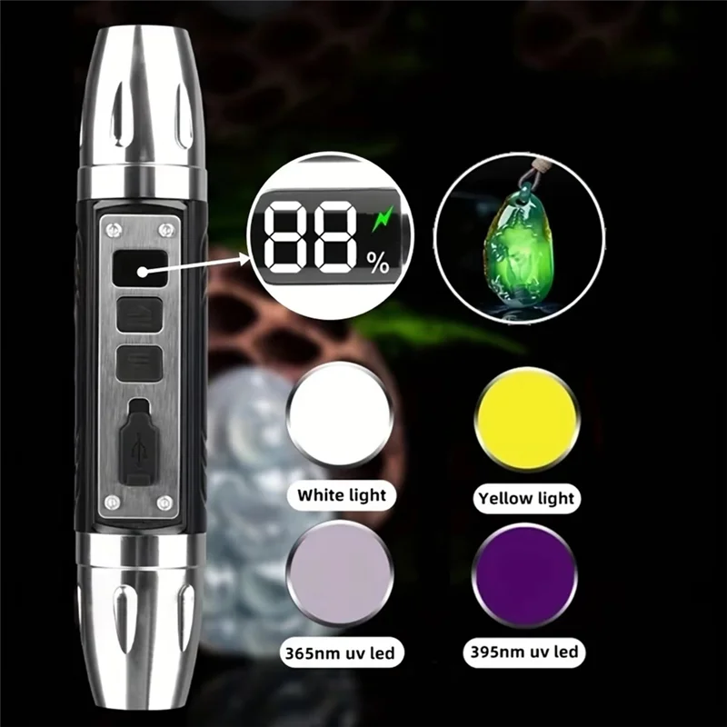 A93E-4-In-1 LED LCD Flashlight White Yellow UV 365Nm/395Nm USB Charging Jewelry Jade Stone Pet Stains Marker Ore Money
A93E-4-In-1 LED LCD Flashlight White Yellow UV 365Nm/395Nm USB Charging Jewelry Jade Stone Pet Stains Marker Ore Money