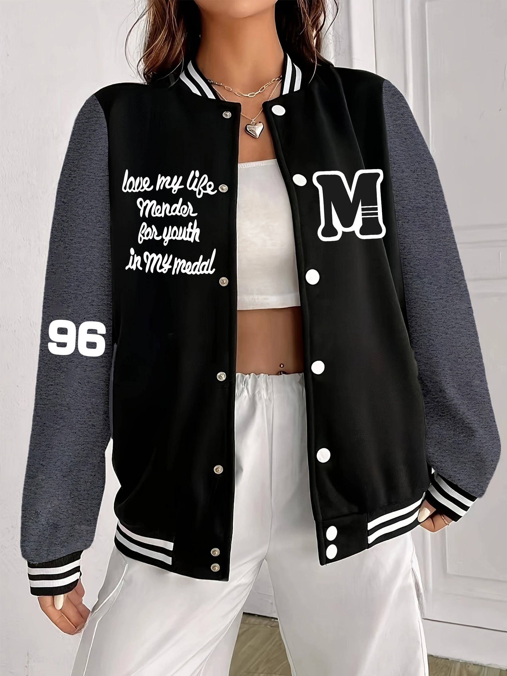 Art Letter M And No.96 Design Women Jacket Autumn Oversized Baseball Uniform All-Match Fleece Sportswear Pocket Woman Clothes
Art Letter M And No.96 Design Women Jacket Autumn Oversized Baseball Uniform All-Match Fleece Sportswear Pocket Woman Clothes