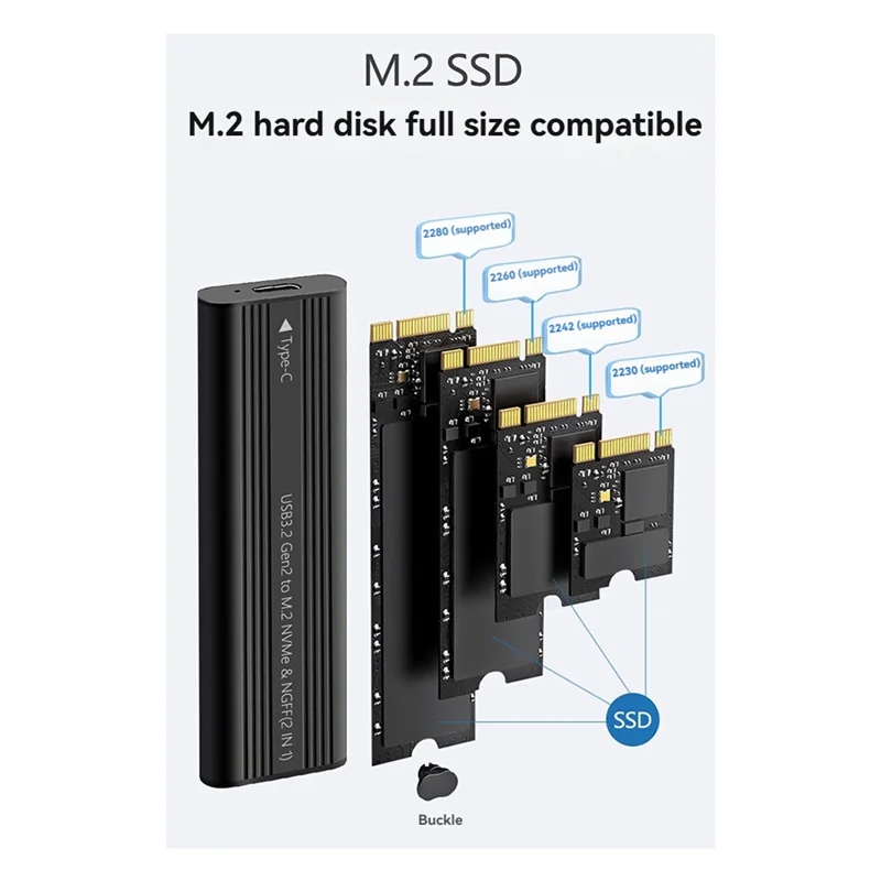 M.2 SATA NVME SSD Enclosure Tool-Free USB3.2 Type C 20Gbps External Solid State Enclosure Adapter For 2280/2260/2242/2230 SSD
M.2 SATA NVME SSD Enclosure Tool-Free USB3.2 Type C 20Gbps External Solid State Enclosure Adapter For 2280/2260/2242/2230 SSD