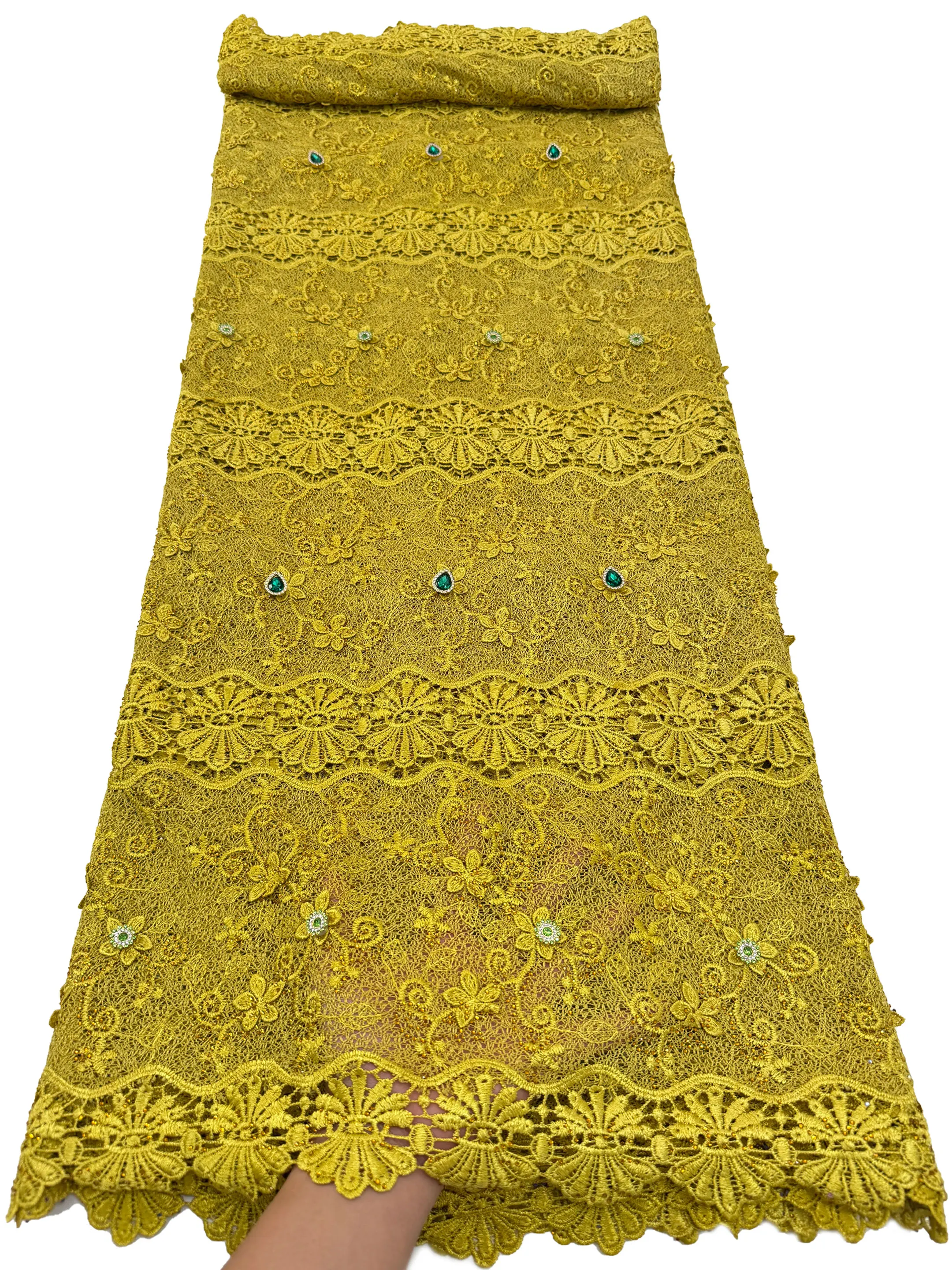 Nigerian Guipure Cord Lace Fabric Luxury 3D Rhinestones Water Soluble French Style Embroidery For Women Wedding Dress Sewing
Nigerian Guipure Cord Lace Fabric Luxury 3D Rhinestones Water Soluble French Style Embroidery For Women Wedding Dress Sewing