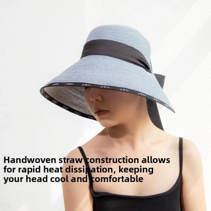 New breathable letter-trimmed raffia wide-brimmed sun protection straw hat for women, with thin straps and small bow decoration
New breathable letter-trimmed raffia wide-brimmed sun protection straw hat for women, with thin straps and small bow decoration