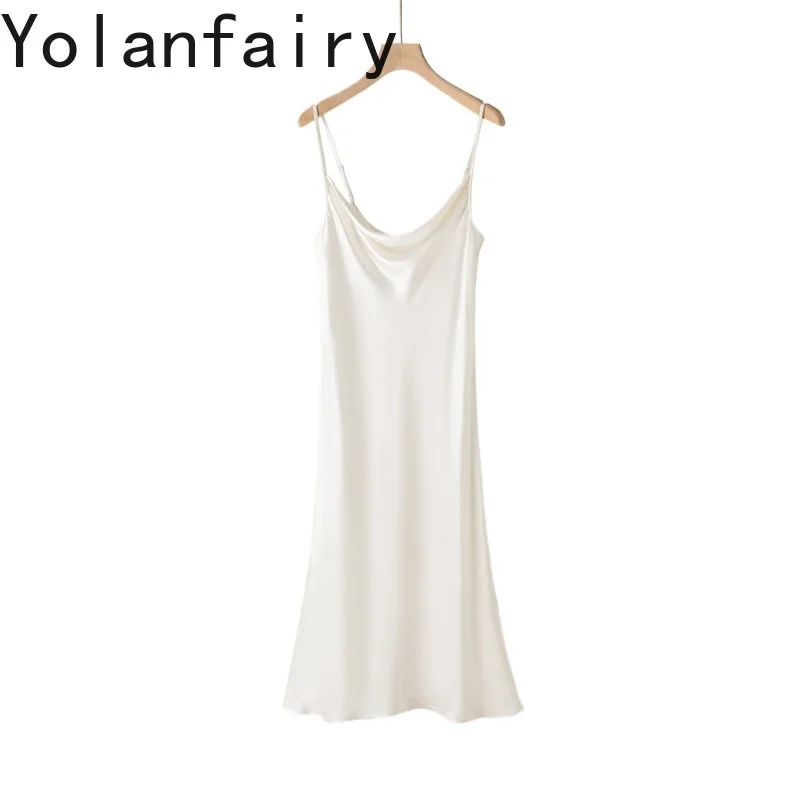 YOLANFAIRY 100% Natural Mulberry Silk Dresses for Woman High Quality Summer Slim Elegant Spaghetti Strap Dress Basic White Dress
YOLANFAIRY 100% Natural Mulberry Silk Dresses for Woman High Quality Summer Slim Elegant Spaghetti Strap Dress Basic White Dress