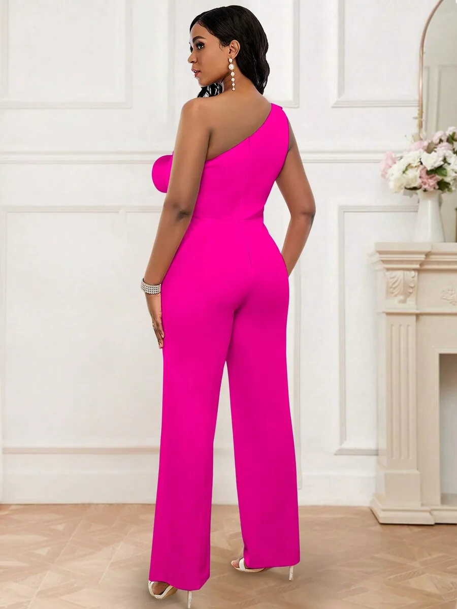 One Shoulder Solid Color Elegant Jumpsuit For Formal Occasions
One Shoulder Solid Color Elegant Jumpsuit For Formal Occasions