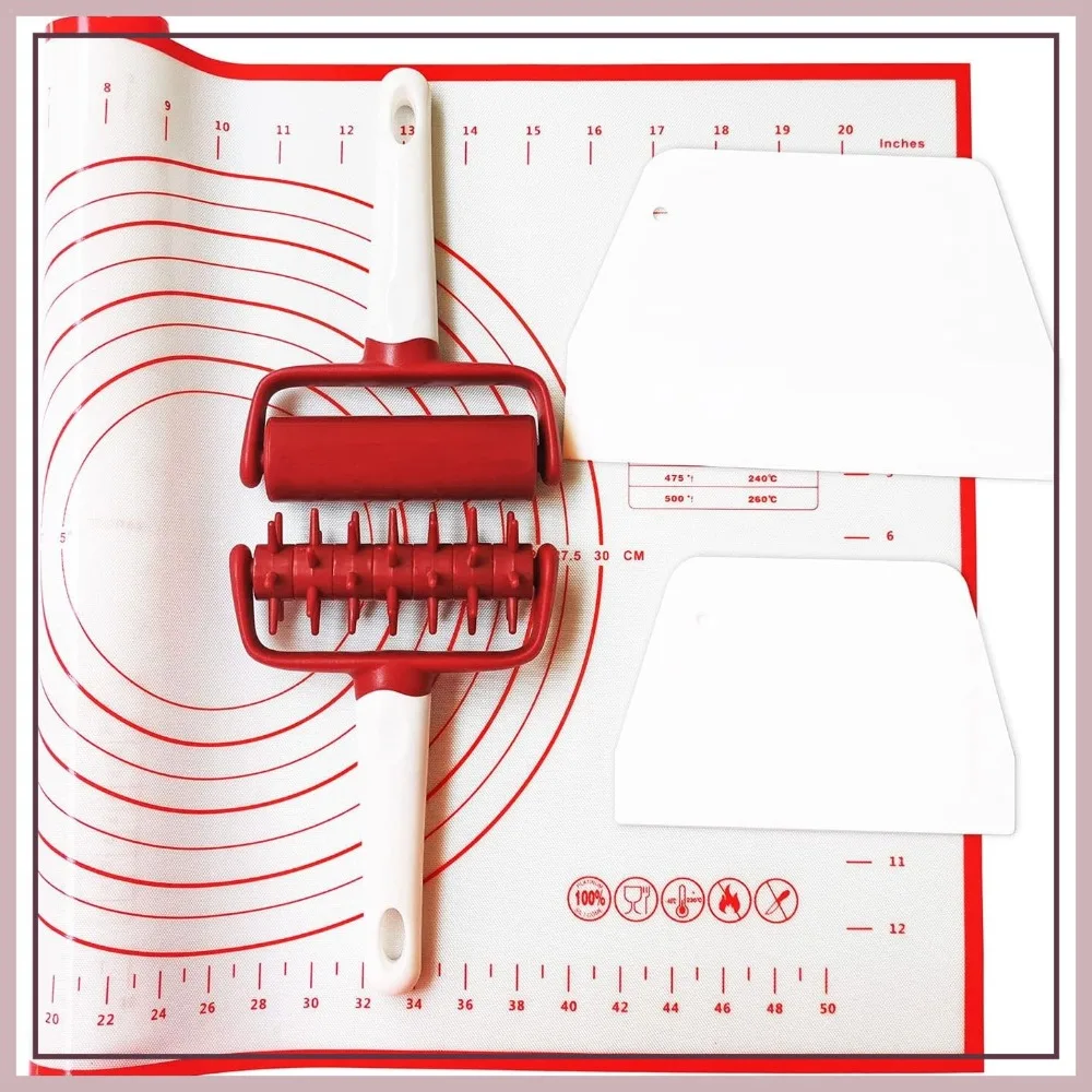 5 Pcs Pizza Tools Set: Dough Roller, Docker, Silicone Mat, Scraper Cutter
5 Pcs Pizza Tools Set: Dough Roller, Docker, Silicone Mat, Scraper Cutter