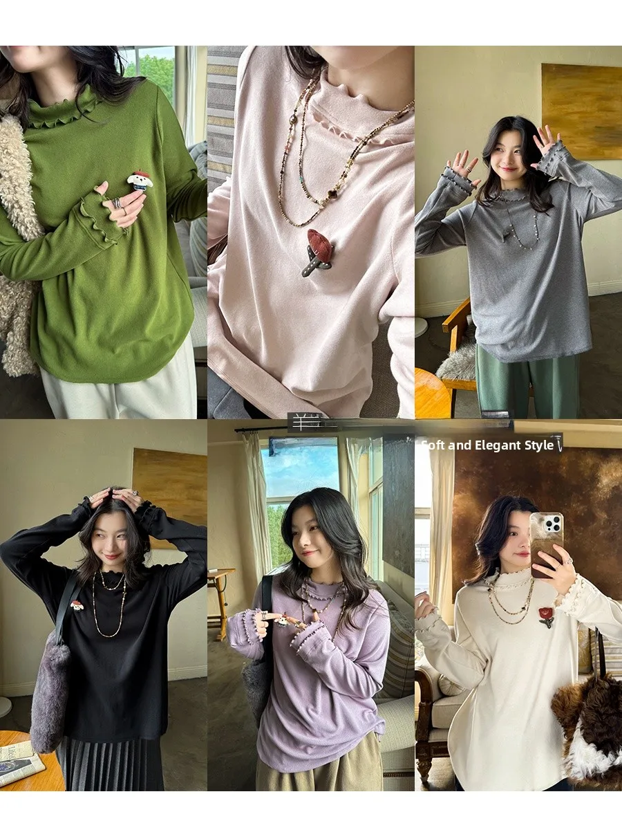 Soft Wool Cotton T-irt Casual High Collar Base Layer Top Anni Forest Floral Lace Trim Boting irt for Women
Soft Wool Cotton T-irt Casual High Collar Base Layer Top Anni Forest Floral Lace Trim Boting irt for Women