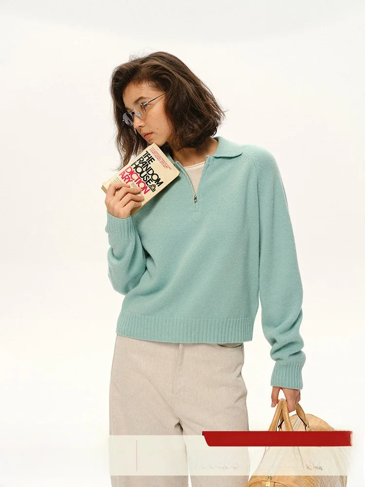 Pure Color Woolen Knitted Long Sve Pullover Women's irt f Zipper Turn-down Collar Versatile Autumn New Arrival
Pure Color Woolen Knitted Long Sve Pullover Women's irt f Zipper Turn-down Collar Versatile Autumn New Arrival