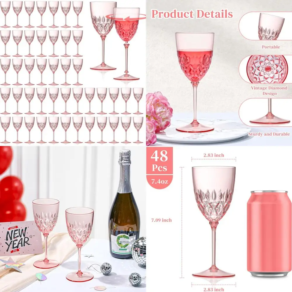 Пластиковые бокалы для розового вина, упаковка 48 штук, грузоподъемность 7,4 унции, съемные маленькие бокалы, небьющиеся флейты для шампанского, в винтажном стиле
Пластиковые бокалы для розового вина, упаковка 48 штук, грузоподъемность 7,4 унции, съемные маленькие бокалы, небьющиеся флейты для шампанского, в винтажном стиле