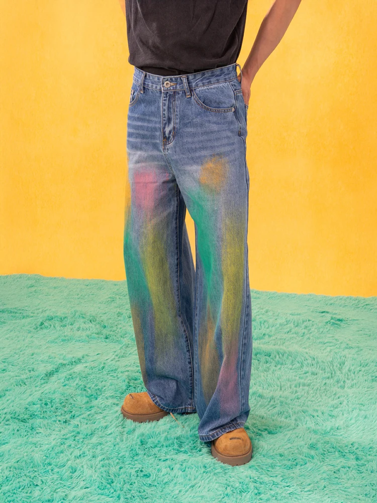 Vintage Washed Spray Painted Blue Jeans Men's Casual Loose Straight Leg Denim Pants Wear Resistant Cotton Polyester Blend
Vintage Washed Spray Painted Blue Jeans Men's Casual Loose Straight Leg Denim Pants Wear Resistant Cotton Polyester Blend