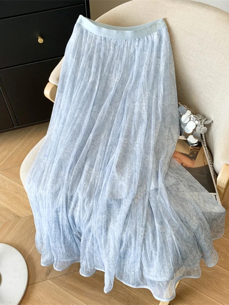 Elegant Blue Floral Print Chiffon Half-length Skirt Women's Summer Gentle Pleated Midi Skirt Draping Swinging A-line Skirt
Elegant Blue Floral Print Chiffon Half-length Skirt Women's Summer Gentle Pleated Midi Skirt Draping Swinging A-line Skirt