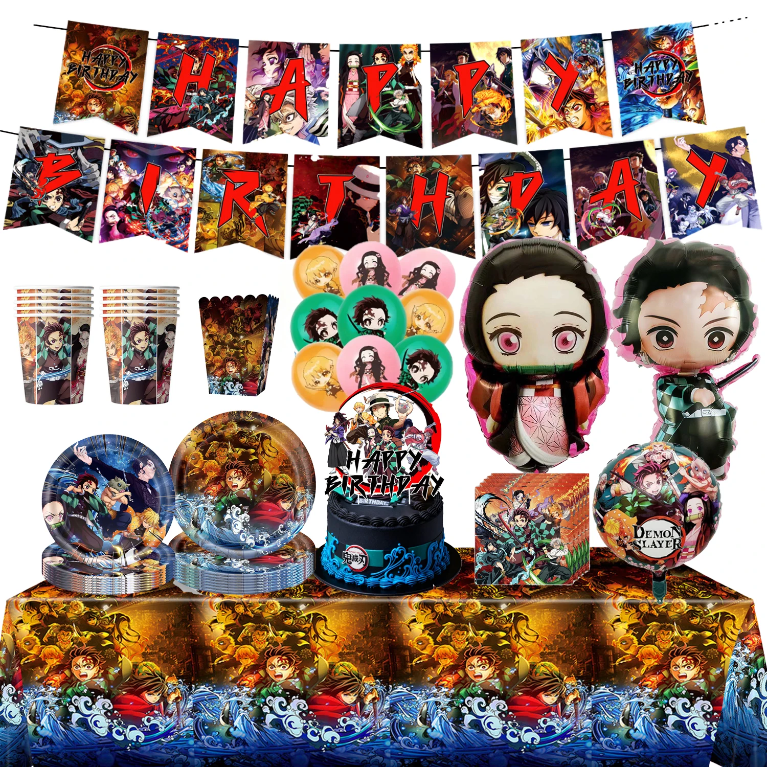 Demon Slayer Theme Birthday Party Decoration Set Kamado Tanjirou Tablecloth Plate Cup Balloon Cake Topper for Boy Girl Supplies
Demon Slayer Theme Birthday Party Decoration Set Kamado Tanjirou Tablecloth Plate Cup Balloon Cake Topper for Boy Girl Supplies