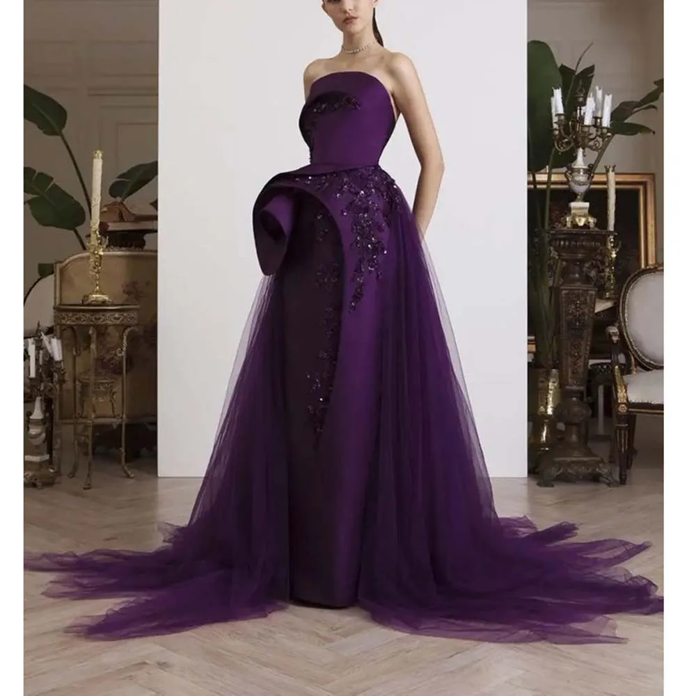 Luxury Purple Evening Party Dresses Strapless Sleeveless Floor Length A-line Designer Women Formal Occasion Prom Banquet Gowns
Luxury Purple Evening Party Dresses Strapless Sleeveless Floor Length A-line Designer Women Formal Occasion Prom Banquet Gowns