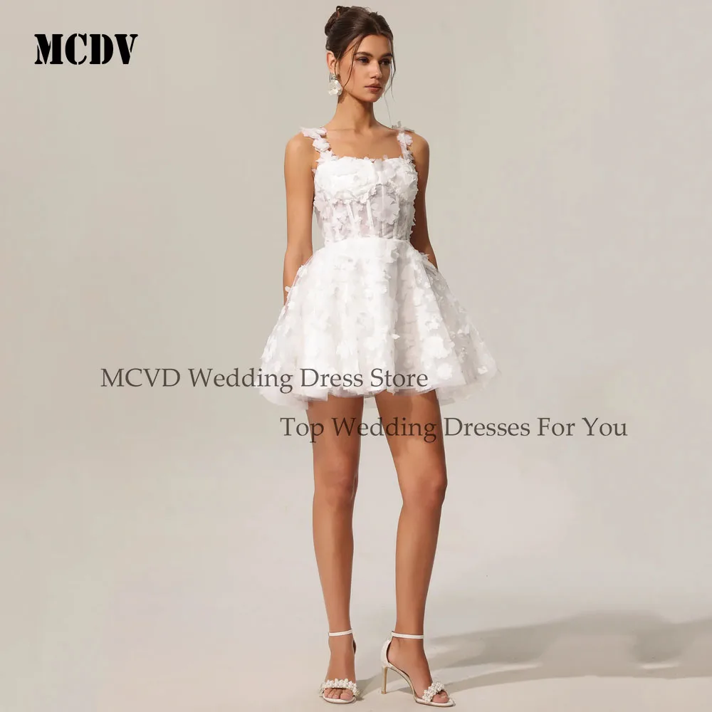 MCDV 3D Flowers Wedding Dresses Mini Spaghetti Straps Sweetheart Corset vestidos de novia Short Bride Gowns A-Line Customized
MCDV 3D Flowers Wedding Dresses Mini Spaghetti Straps Sweetheart Corset vestidos de novia Short Bride Gowns A-Line Customized