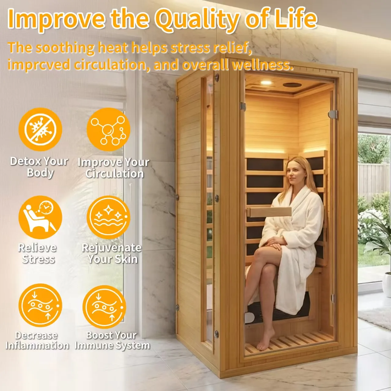Outdoor Spruce Wood Graphene Far Infrared Sauna Cabin, Low EMF Home Sauna Room with Waterproof Roof, Color Light Therapy for Yard Spa
Outdoor Spruce Wood Graphene Far Infrared Sauna Cabin, Low EMF Home Sauna Room with Waterproof Roof, Color Light Therapy for Yard Spa