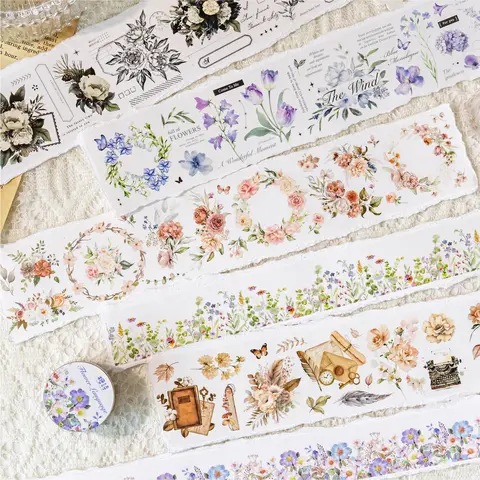 50mm*200cm Flower Story Series PET Tape Scrapbooking Decoration Collage Journal Diary Diy Stickers Stationery