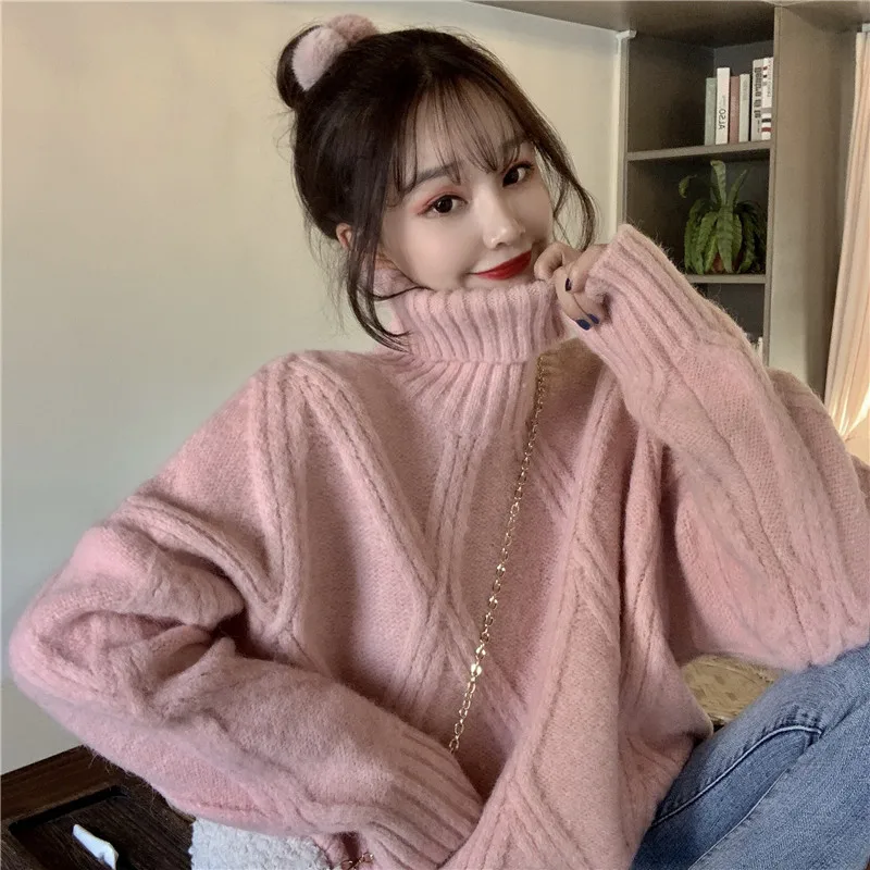 Korean Style High Collar Thickened Sweater Women's Autumn Winter Outerwear Lazy Style Loose Fit Fashionable Knitted Top
Korean Style High Collar Thickened Sweater Women's Autumn Winter Outerwear Lazy Style Loose Fit Fashionable Knitted Top