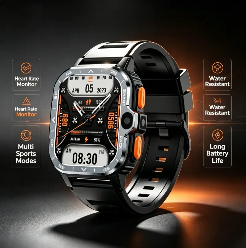 New Sports Smart Watch with Cellular SIM Card Slot, Built-in GPS & HD Camera, Heart Rate & Blood Pressure Monitoring Supported
New Sports Smart Watch with Cellular SIM Card Slot, Built-in GPS & HD Camera, Heart Rate & Blood Pressure Monitoring Supported