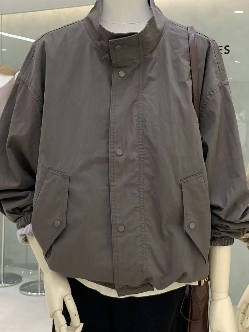 Casual Stylish Stand Collar Jacket Loose Workwear Style Spring Autumn New Arrival Simple Japanese Style Long Sleeve Coat
Casual Stylish Stand Collar Jacket Loose Workwear Style Spring Autumn New Arrival Simple Japanese Style Long Sleeve Coat