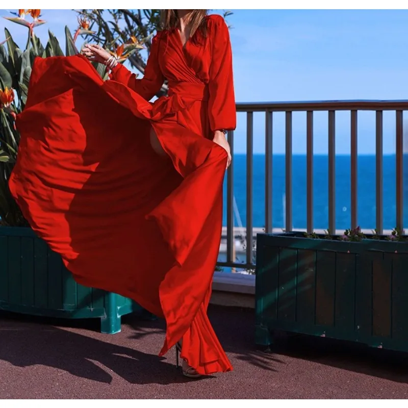 Dress Summer Women's New 2026 Bohemian Deep V-neck Short-sleeved Slit Pendulum Long Skirt
Dress Summer Women's New 2026 Bohemian Deep V-neck Short-sleeved Slit Pendulum Long Skirt
