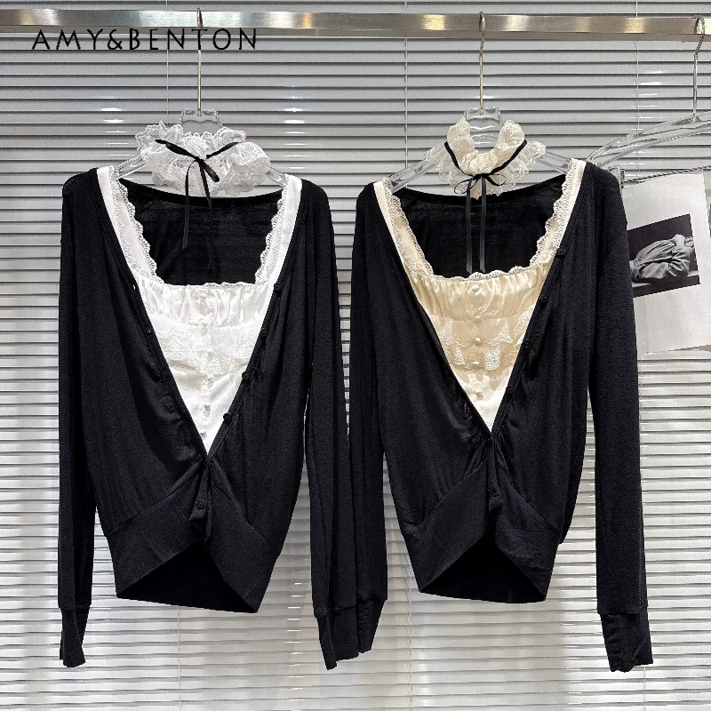2026 Spring New Sweet V-neck Women's Cardigan French Design Sexy Lace Splicing Hollow Out Halter Sling Two-piece Sets Ladies
2026 Spring New Sweet V-neck Women's Cardigan French Design Sexy Lace Splicing Hollow Out Halter Sling Two-piece Sets Ladies