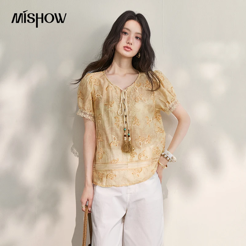 MISHOW Lightweight Retro Tassel Blouse For Women 2026 Summer New Lace V-Neck Bubble Sleeves Bohemian Fashion Top MXF27X2699
MISHOW Lightweight Retro Tassel Blouse For Women 2026 Summer New Lace V-Neck Bubble Sleeves Bohemian Fashion Top MXF27X2699