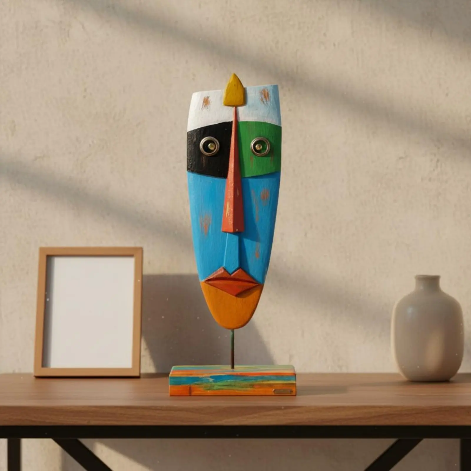 Tribal Totem Figure Hand Painted Abstract Face Decor Wooden Mask Sculpture Handmade Tribal Tiki Mask One of a Kind for Office
Tribal Totem Figure Hand Painted Abstract Face Decor Wooden Mask Sculpture Handmade Tribal Tiki Mask One of a Kind for Office