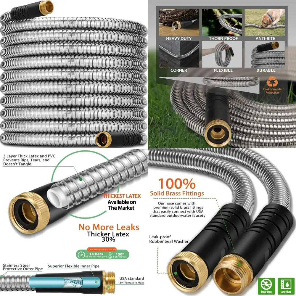 Модернизированный садовый шланг из нержавеющей стали 2025 — металлический водяной шланг на 130 футов с фитингами из твердой латуни 3/4, дополнительные прочные материалы для
Модернизированный садовый шланг из нержавеющей стали 2025 — металлический водяной шланг на 130 футов с фитингами из твердой латуни 3/4, дополнительные прочные материалы для