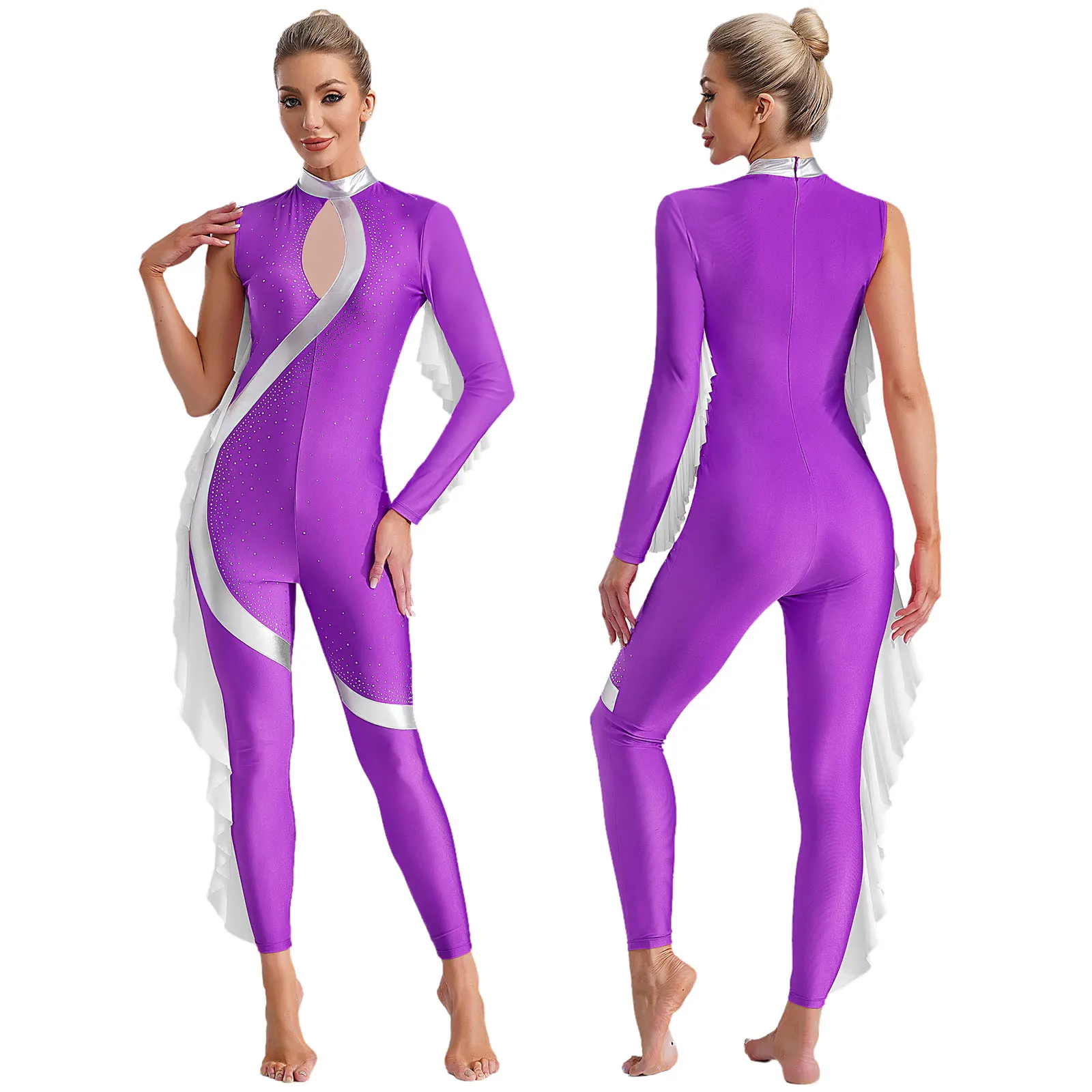 Womens One Sleeves Jumpsuit for Skating Rhythmic Dance Gymnastic Performance Costume Leotards Full Body Bodysuit Dancewear
Womens One Sleeves Jumpsuit for Skating Rhythmic Dance Gymnastic Performance Costume Leotards Full Body Bodysuit Dancewear