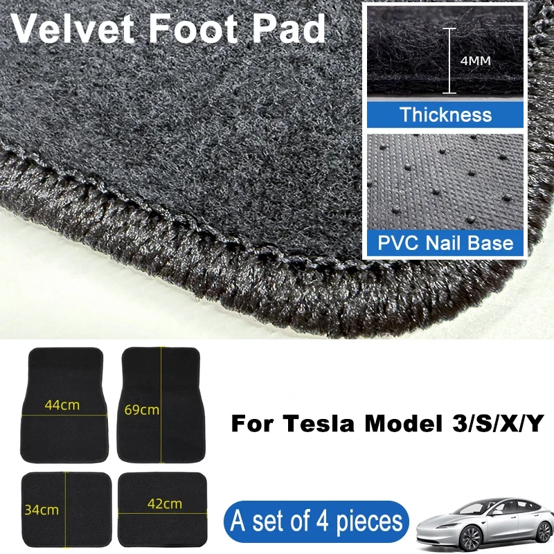 For Tesla Model 3 S X Y Car Floor Mats Black Non-Slip 4Pcs Front & Rear Foot Mats Carpets Rugs Auto Interior Accessories
