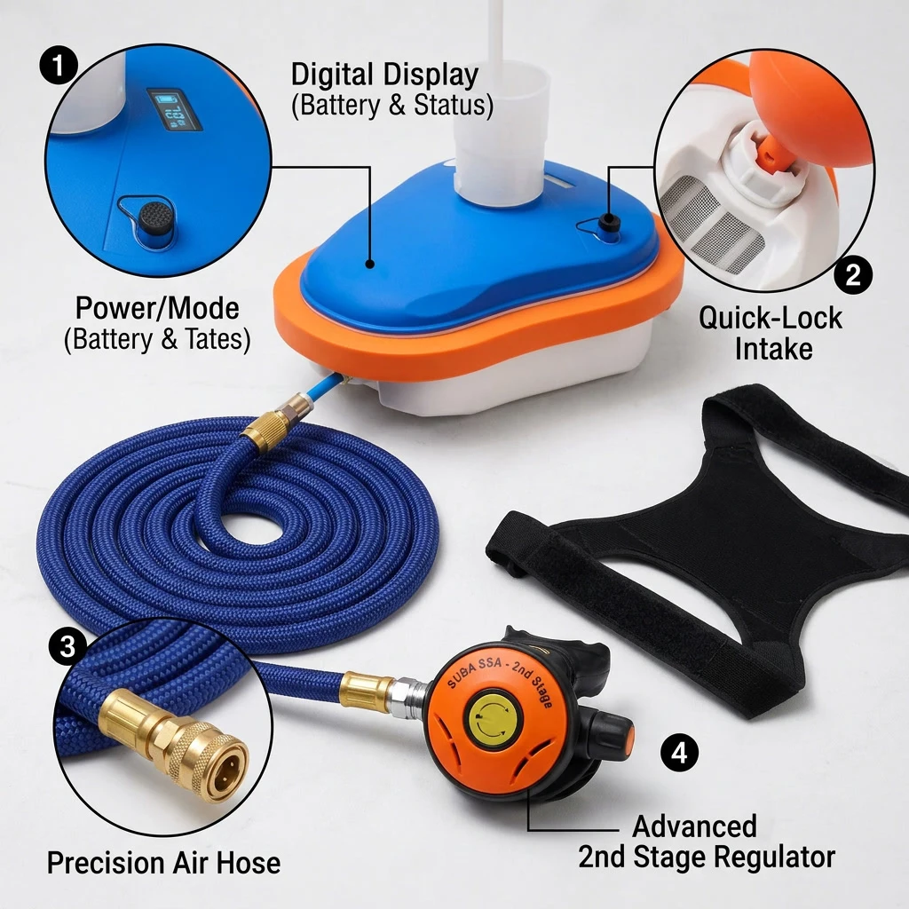 LieYu Waterproof Rechargeable Snorkeling Equipment Portable Tankless Scuba Diving Ventilator Underwater 45min Working 7m Depth
LieYu Waterproof Rechargeable Snorkeling Equipment Portable Tankless Scuba Diving Ventilator Underwater 45min Working 7m Depth