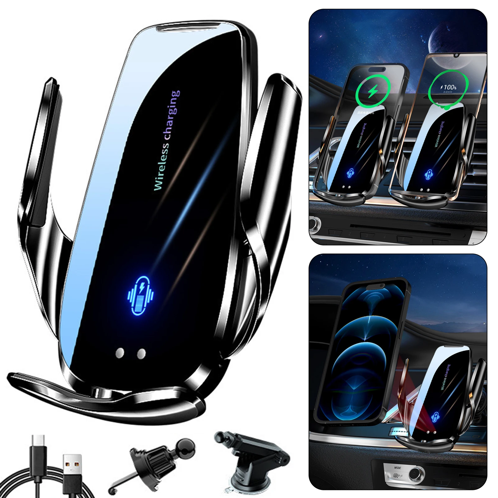 15W Auto Clamping Wireless Car Charger Phone Holder 360° Rotation Automatic Induction Charging Station Phone Rack
15W Auto Clamping Wireless Car Charger Phone Holder 360° Rotation Automatic Induction Charging Station Phone Rack