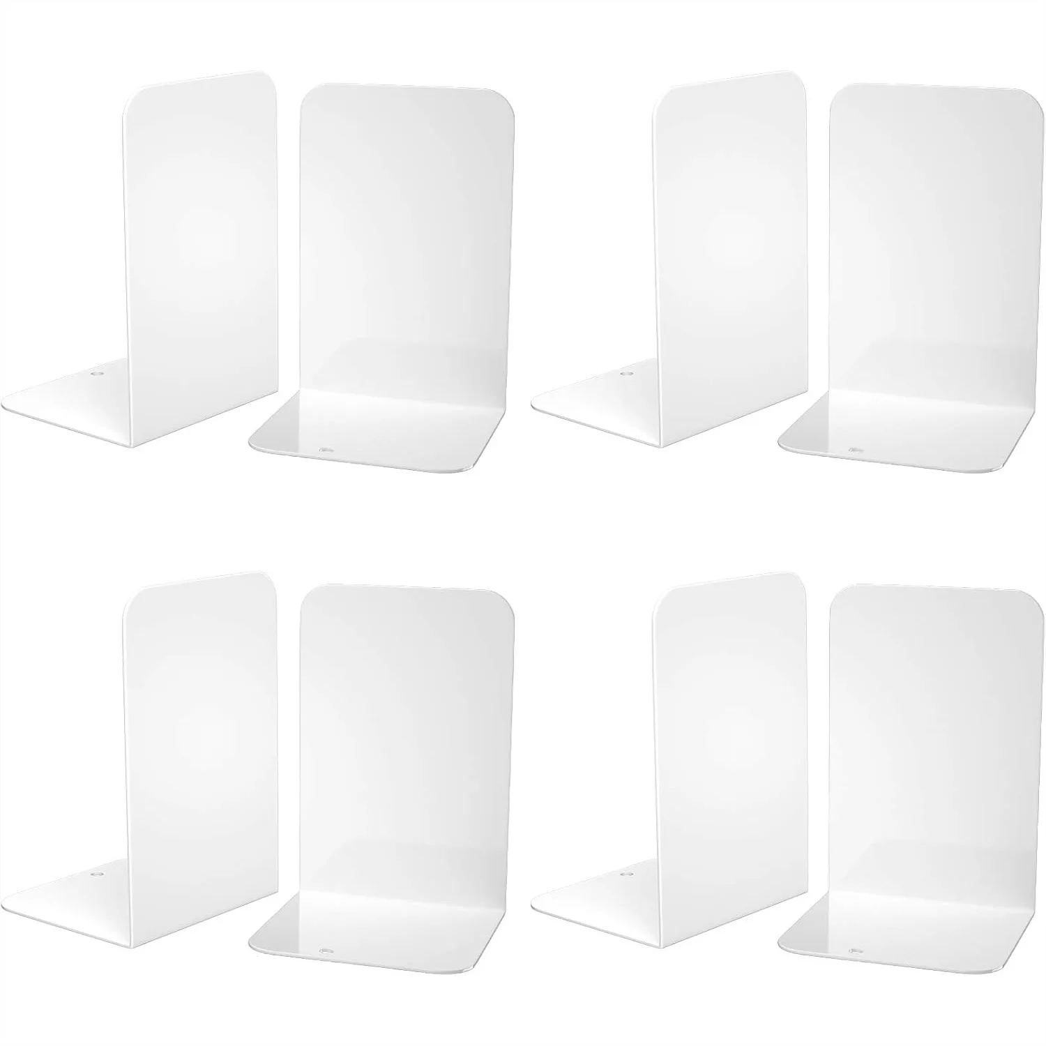 4 Pairs White Metal Bookends for Shelves, Sturdy Book Stopper for Heavy Books with Non-Slip Pad, Home Office Desk Organizer
4 Pairs White Metal Bookends for Shelves, Sturdy Book Stopper for Heavy Books with Non-Slip Pad, Home Office Desk Organizer