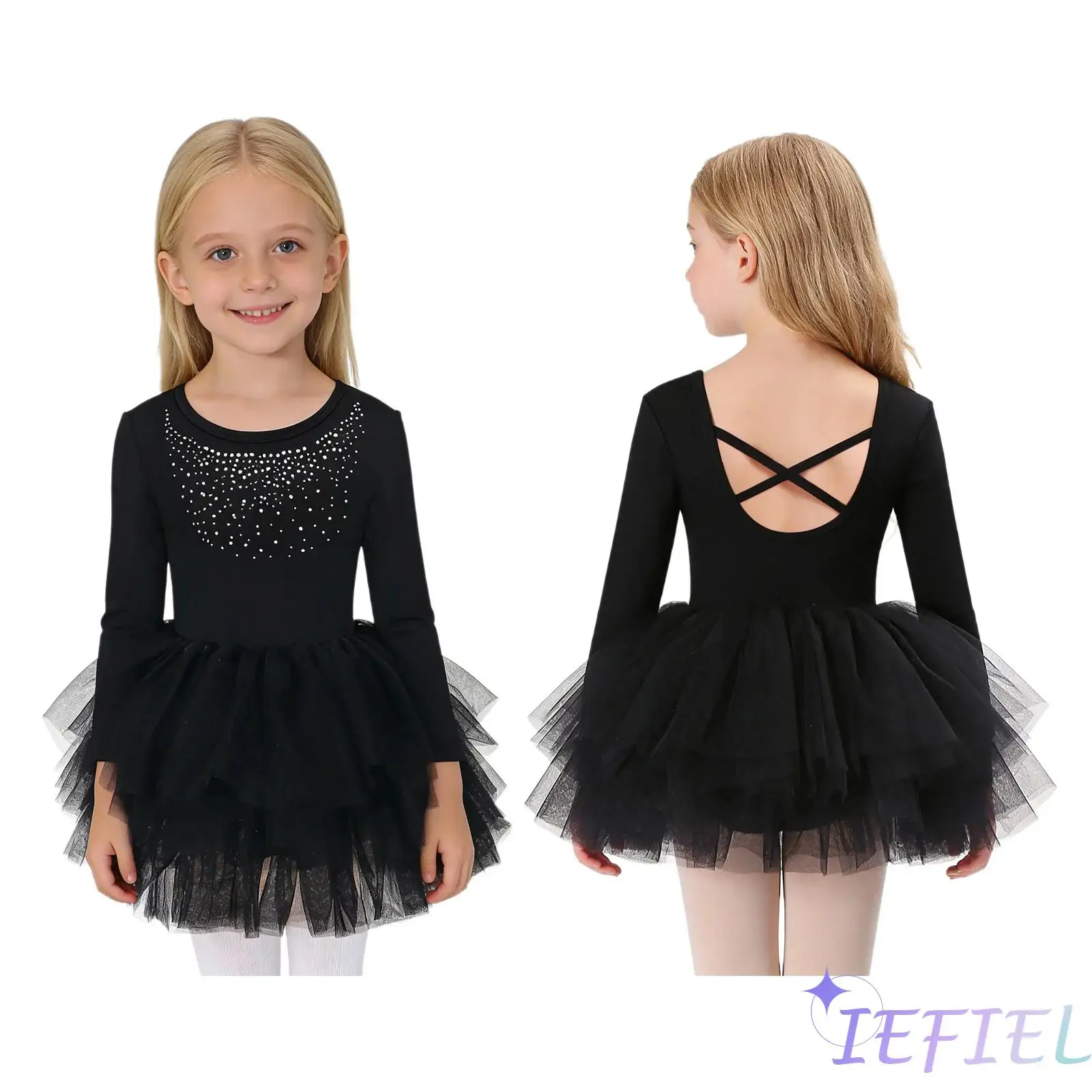 Kids Ballet Latin Dance Costume Dress Girls Long Sleeve Rhinestone Glitter Cross Back Layered Tulle Dress with Built In Briefs
Kids Ballet Latin Dance Costume Dress Girls Long Sleeve Rhinestone Glitter Cross Back Layered Tulle Dress with Built In Briefs