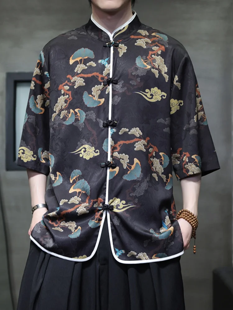 New Chinese Style Ice Silk Men's Short Sleeve Shirt Buttoned Hanfu Dao Pao Loose Fit Youthful Printed Cool Feeling Summer Shirt
New Chinese Style Ice Silk Men's Short Sleeve Shirt Buttoned Hanfu Dao Pao Loose Fit Youthful Printed Cool Feeling Summer Shirt