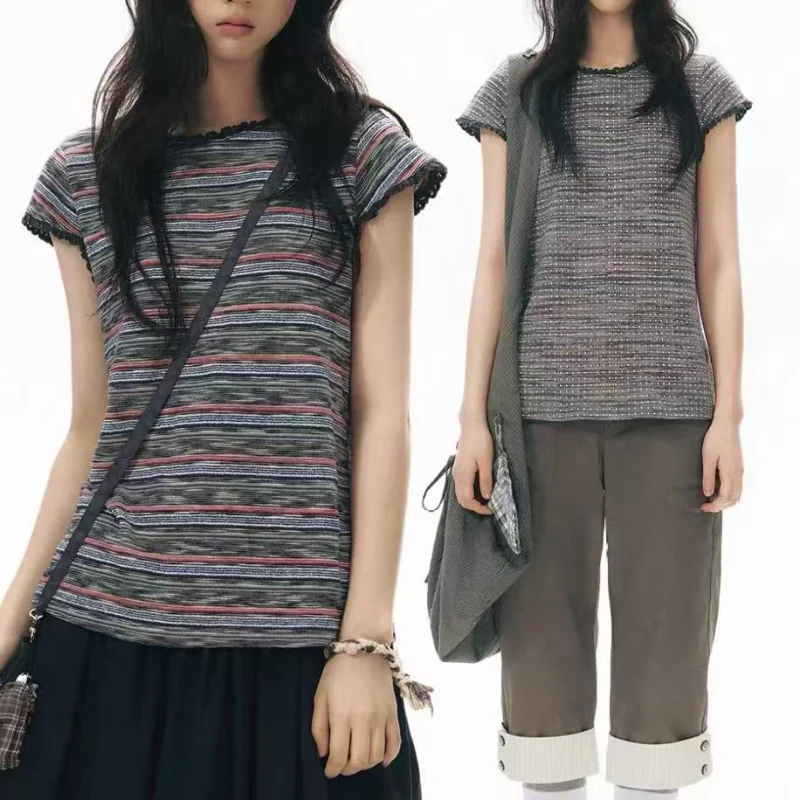 Y2k Aesthetic Color Stripe Vintage T-shirt Women Streetwear Grunge Lace Patchwork Bodycon Tshirts Summer Streetwear Casual Tees
Y2k Aesthetic Color Stripe Vintage T-shirt Women Streetwear Grunge Lace Patchwork Bodycon Tshirts Summer Streetwear Casual Tees