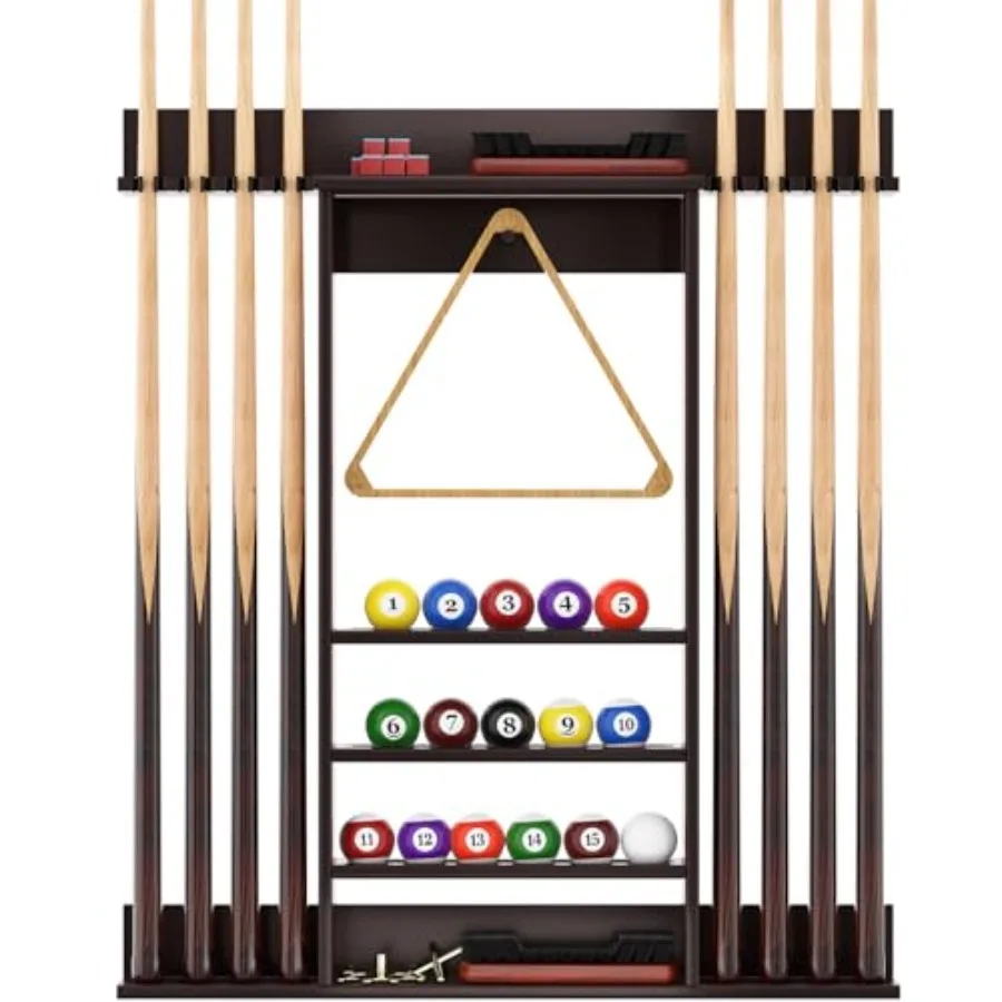 Wall Mounted Bamboo Pool Cue Rack for 8 Cue Sticks with Integrated Storage for Full Set of Billiard Balls and Table Accessories
Wall Mounted Bamboo Pool Cue Rack for 8 Cue Sticks with Integrated Storage for Full Set of Billiard Balls and Table Accessories