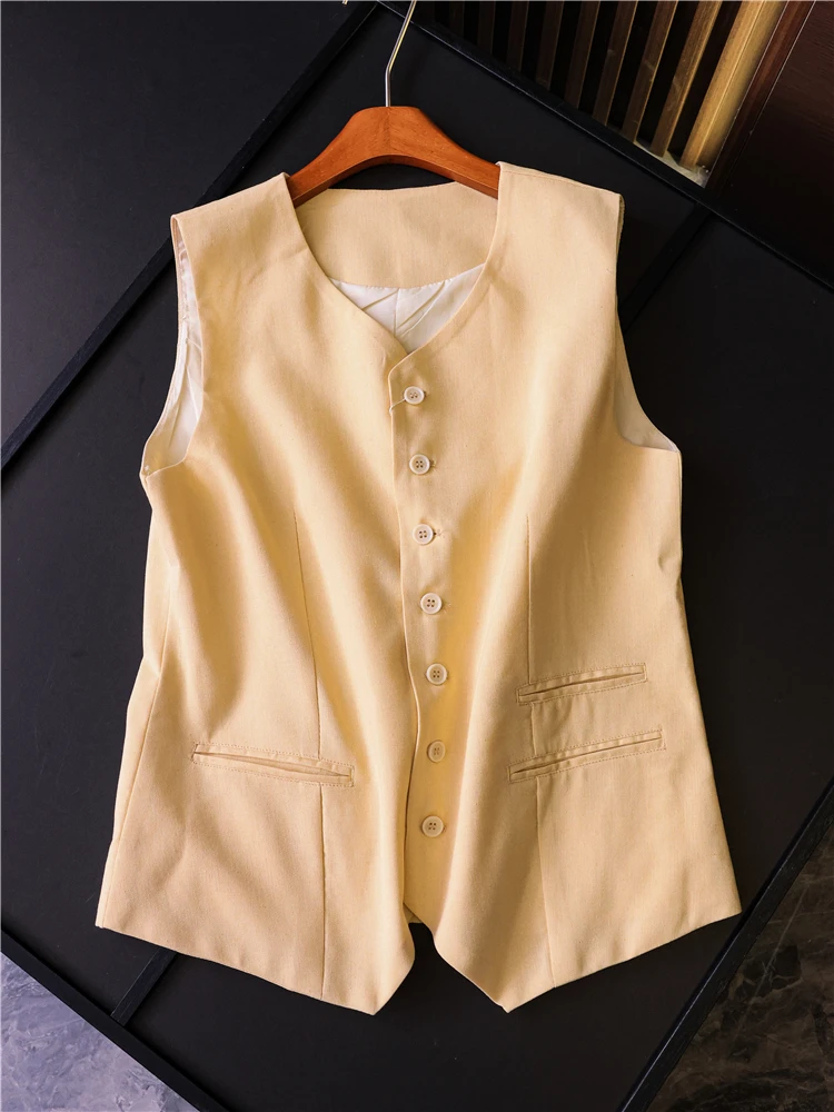 Linen Single-Button V-Neck Sleeveless Vest Simple Pure Color Slimming Commute Versatile Women's Jacket Qingji 2025 Summer
Linen Single-Button V-Neck Sleeveless Vest Simple Pure Color Slimming Commute Versatile Women's Jacket Qingji 2025 Summer