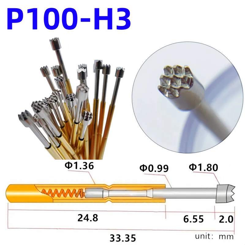 20/100PCS P100-H3 33.35mm 9-claw Plum Blossom Head Dia 1.80mm Needle Spring Test Probe P100-H Dia 1.36mm Circuit Board Test Tool
20/100PCS P100-H3 33.35mm 9-claw Plum Blossom Head Dia 1.80mm Needle Spring Test Probe P100-H Dia 1.36mm Circuit Board Test Tool