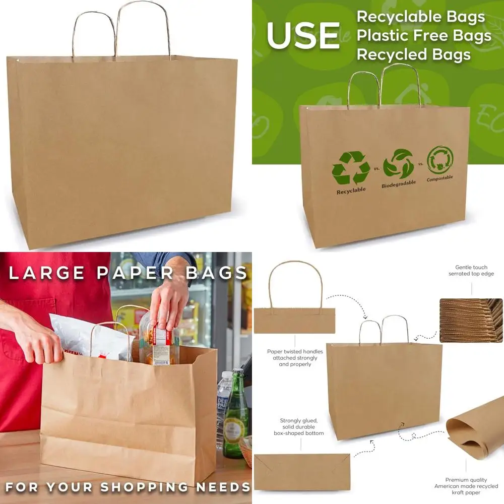 100 упаковок больших коричневых бумажных сумок размером 16x6x12 дюймов с ручками для бизнеса, подарков и продуктов
100 упаковок больших коричневых бумажных сумок размером 16x6x12 дюймов с ручками для бизнеса, подарков и продуктов