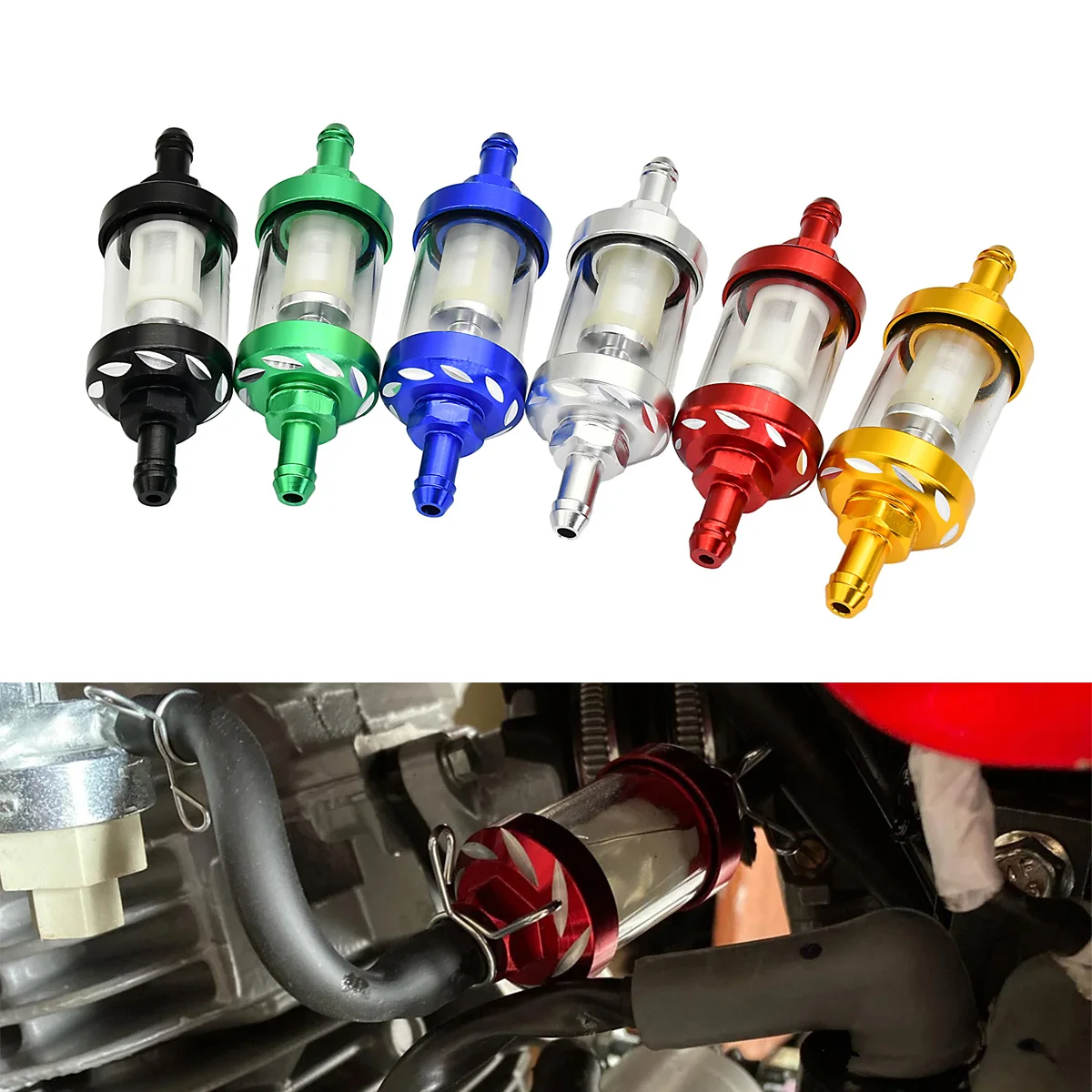 8mm CNC Aluminum Alloy Glass Motorcycle Gas Fuel Gasoline Oil Filter Moto Accessories for ATV Enduro Dirt Pit Bike Motocross
8mm CNC Aluminum Alloy Glass Motorcycle Gas Fuel Gasoline Oil Filter Moto Accessories for ATV Enduro Dirt Pit Bike Motocross