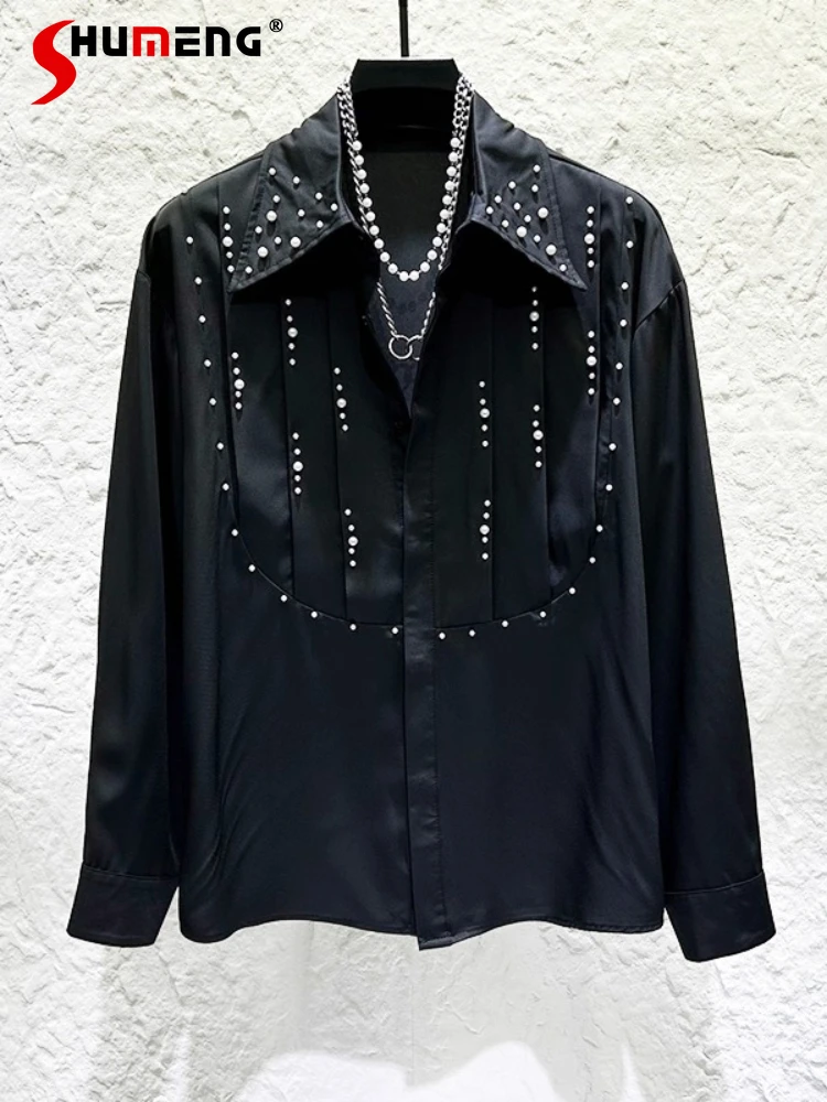 Men's 2025 Autumn New Personality Pleated Beaded Design Tops Long Sleeve Shirts Fashion Light Luxury High-end Solid Color Shirt
Men's 2025 Autumn New Personality Pleated Beaded Design Tops Long Sleeve Shirts Fashion Light Luxury High-end Solid Color Shirt